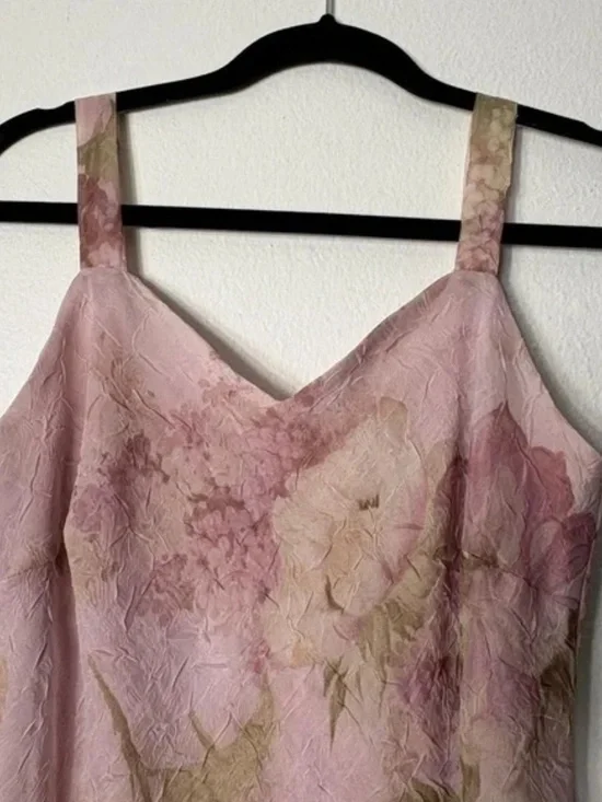 R&M Richards Vintage Petite Maxi Dress 6P Pink Floral Crinkle Chiffon Ruffle Hem - Picture 5 of 7